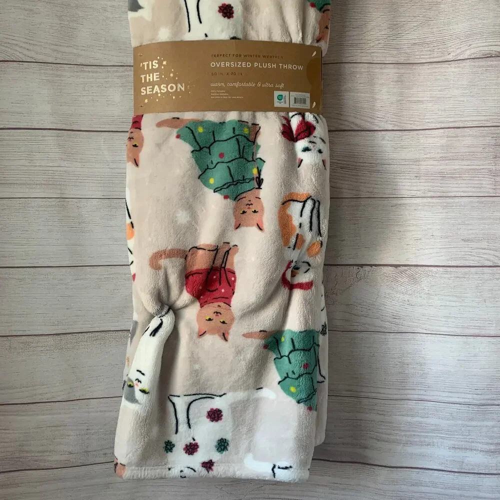 TisThe Season Christmas Cat Blanket Oversized Plush Throw 60x70
